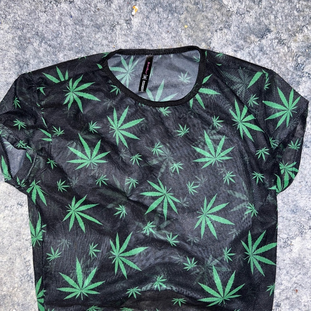 Dolls Kill Black and Green Mesh Crop Top